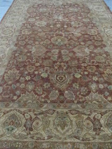 LARGE HANDMADE WOOL RUG, MAROON, BROWN, AND GOLD (1 of 7)