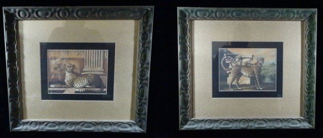 PAIR CHEETAH PRINTS, FRAMED SIZE APPROX 17" X 18.5" (1 of 5)