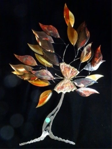 METAL TREE AND BUTTERFLY WALL SCULPTURE, COPPER FINISH, (1 of 5)