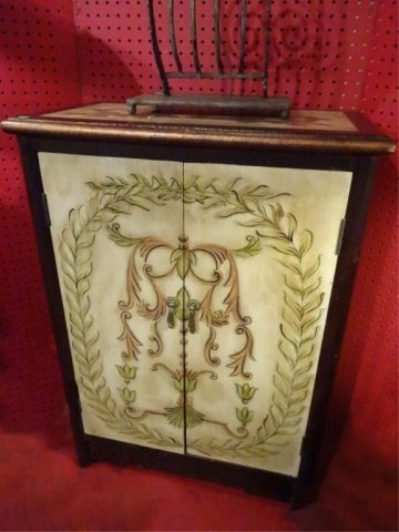PAINTED 2 DOOR CABINET, GOLD FOLIATE DESIGNS, 36"H X (1 of 6)