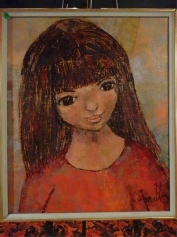 EDITH FERULLO OIL ON CANVAS PAINTING, GIRL IN RED DRESS (1 of 9)