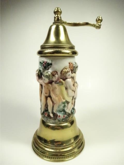 CAPODIMONTE PORCELAIN PEPPER MILL, APPROX 8.5"H: CAPODIMONTE PORCELAIN PEPPER MILL, APPROX 8.5"H