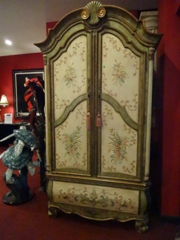 PAINTED WARDROBE ARMOIRE, 3 DRAWERS, BRASS PULLS WITH (1 of 10)