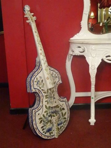 LARGE ITALIAN MAJOLICA CERAMIC CELLO, PAINTED FLORAL (1 of 7)