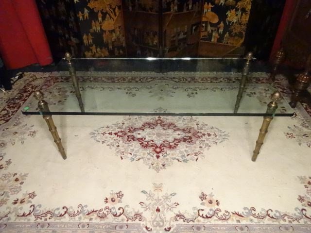 MID CENTURY BRONZE AND GLASS COFFEE TABLE, ACORN (1 of 5)