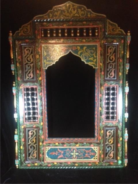 ORNATE MOROCCAN CARVED WOOD FRAME, PAINTED FINISH,: ORNATE MOROCCAN CARVED WOOD FRAME, PAINTED FINISH, APPROX 40" X 28"
