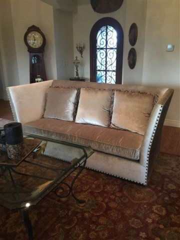 BERNHARDT SILK VELVET SOFA, TUXEDO BACK, NAILHEAD TRIM, (1 of 9)