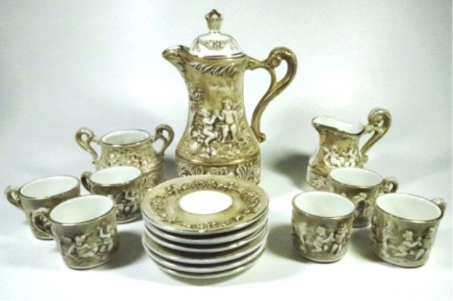 15 PC R. CAPODIMONTE DEMITASSE SET, INCLUDES COFFEE (1 of 8)