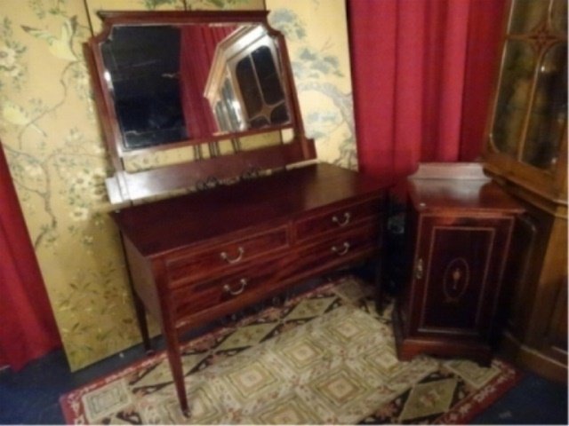 3 PC SHERATON INLAID MAHOGANY DRESSER, MIRROR, (1 of 10)