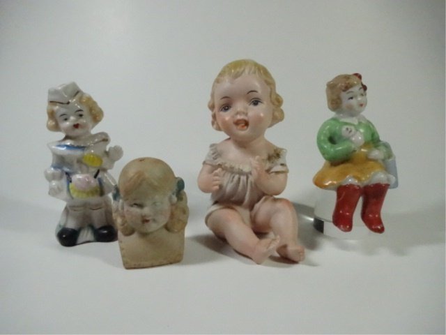 4 PC GROUP, FIGURINES & DOLL'S HEAD, LARGEST APPROX (1 of 10)