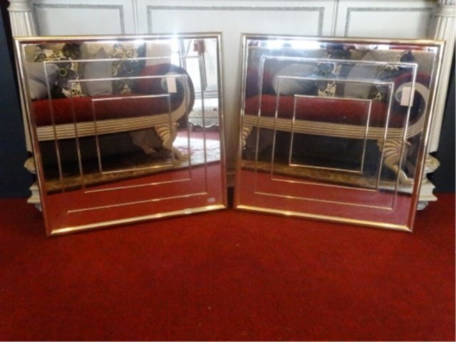 PAIR MID CENTURY MODERN BRASS MIRRORS, CONCENTRIC (1 of 5)