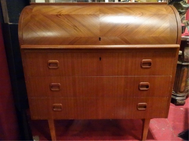 DANISH MODERN CYLINDER ROLL TOP DESK, CIRCA 1960's, (1 of 6)