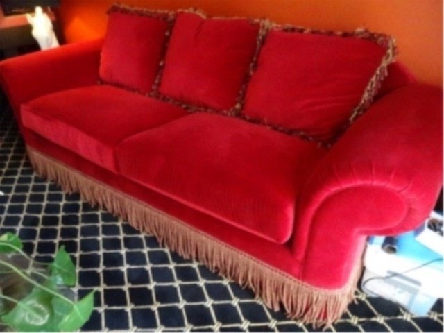 CUSTOM RED VELVET SOFA, #2 OF TWO IDENTICAL SOFAS (1 of 4)