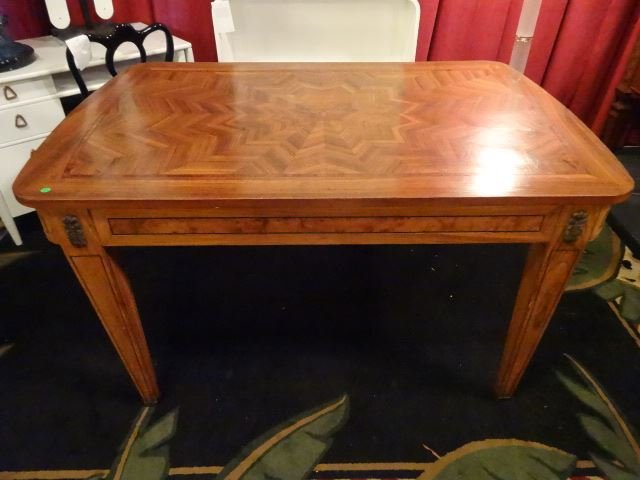 ANTIQUE INLAID TABLE WITH STARBURST DESIGN INLAID TOP, (1 of 10)