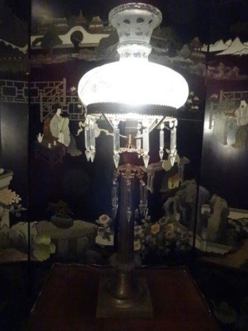 VINTAGE METAL LAMP WITH CRYSTAL DROPS, COLUMN FORM (1 of 8)