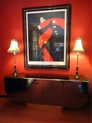 1970's ELLO STYLE BRASS AND GLASS CREDENZA, BLACK GLASS (1 of 6)