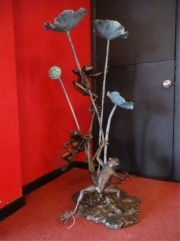 LARGE BRONZE SCULPTURE, 3 TREE FROGS, PLUMBED FOR (1 of 8)