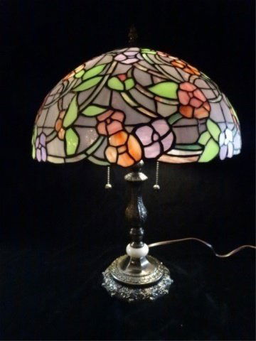 TIFFANY STYLE LEADED GLASS LAMP, DOME SHADE WITH (1 of 9)