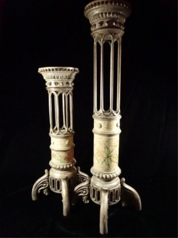 2 LARGE METAL AND COMPOSITE CANDLE HOLDERS, PAINTED (1 of 6)