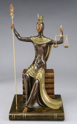 ERTE BRONZE SCULPTURE, JUSTICE AS A GODDESS SEATED ON A (1 of 10)