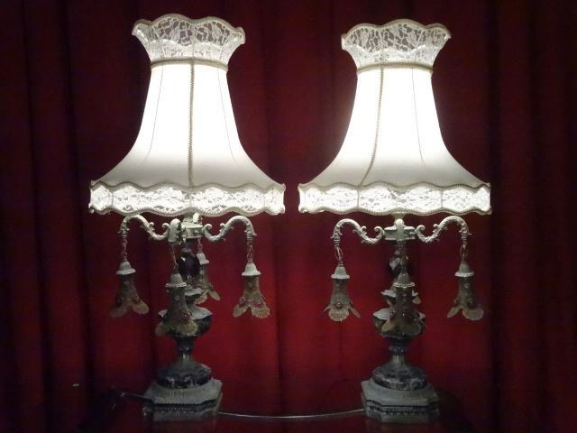 PAIR ORNATE MID CENTURY LAMPS, 5 LIGHTS EACH WITH 4 (1 of 9)