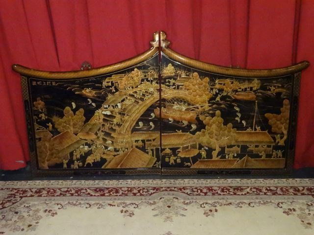 2 PC CHINESE WALL PANEL SCREEN, PAGODA TOP, GOLD (1 of 7)
