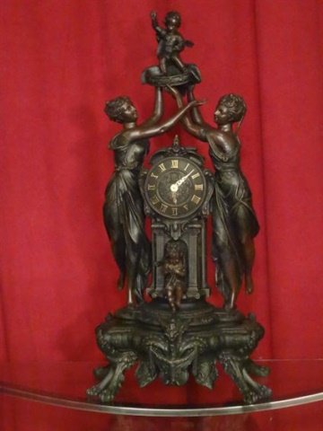 LARGE FIGURAL CLOCK, BRONZE FINISH RESIN COMPOSITE, (1 of 7)