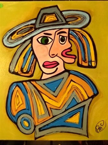 ACRYLIC PAINTING ON CANVAS, 2 FIGURES, UNFRAMED, (1 of 5)