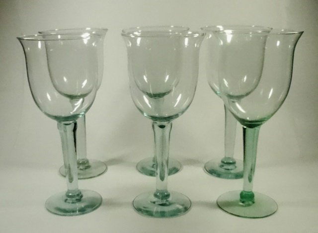 6 PC LARGE GREEN GLASS GOBLETS, APPROX 9.5"H (1 of 5)