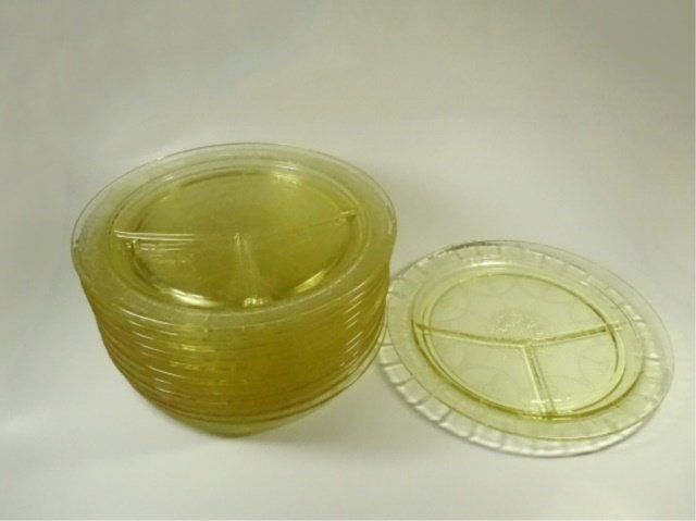 12 PC YELLOW DEPRESSION GLASS GRILL PLATES (10.5"), (1 of 3)