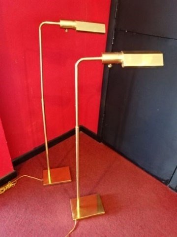 PAIR BRASS PHARMACY FLOOR LAMPS, ADJUSTABLE HEIGHT, (1 of 4)