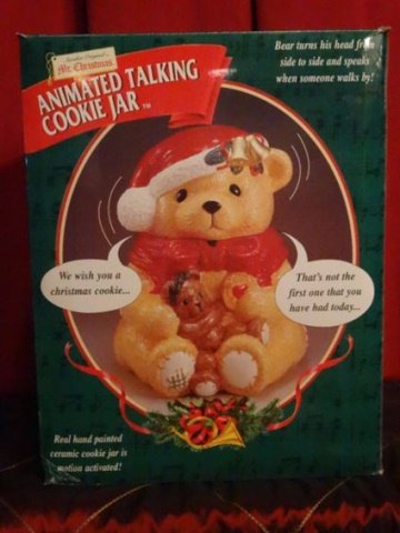 LARGE ANIMATED CHRISTMAS BEAR COOKIE JAR, CERAMIC JAR (1 of 8)