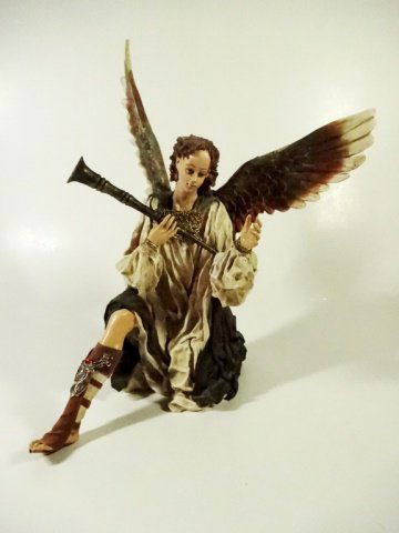 LARGE DEPT. 56 SEATED ANGEL FIGURE WITH HORN, CHRISTMAS (1 of 5)