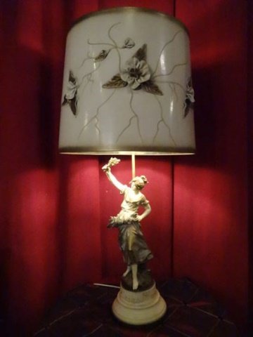 FRENCH AFTER AUGUSTE MOREAU FIGURAL LAMP, PAINTED (1 of 10)