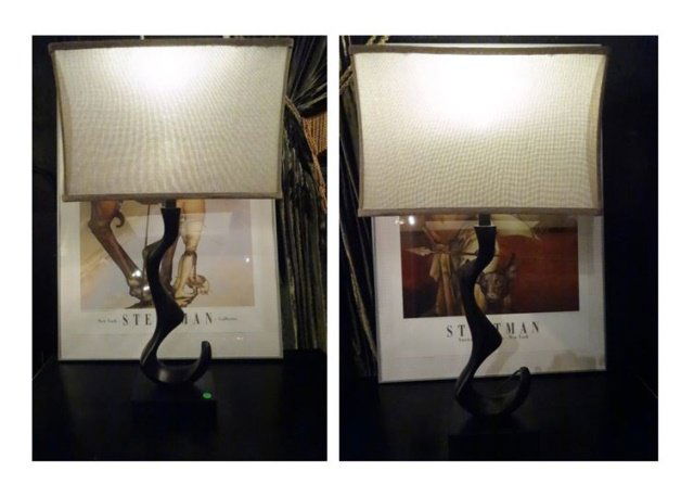 PAIR LARGE MODERN DESIGN LAMPS, BLACK BASES, (1 of 9)