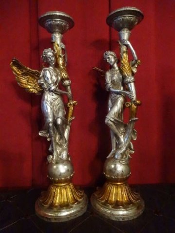 PAIR ANGEL CANDLE HOLDERS, SILVER AND GOLD FINISH (1 of 5)