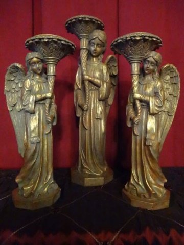 3 PC ANGEL CANDLE HOLDERS, GOLD FINISH COMPOSITE, 19"H (1 of 4)