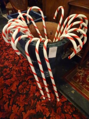 21 LARGE PLASTIC CHRISTMAS CANDY CANES, EACH APPROX 3', (1 of 2)