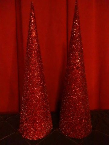 PAIR LARGE CHRISTMAS CONES, RED WITH GLITTER, 24"H X (1 of 3)