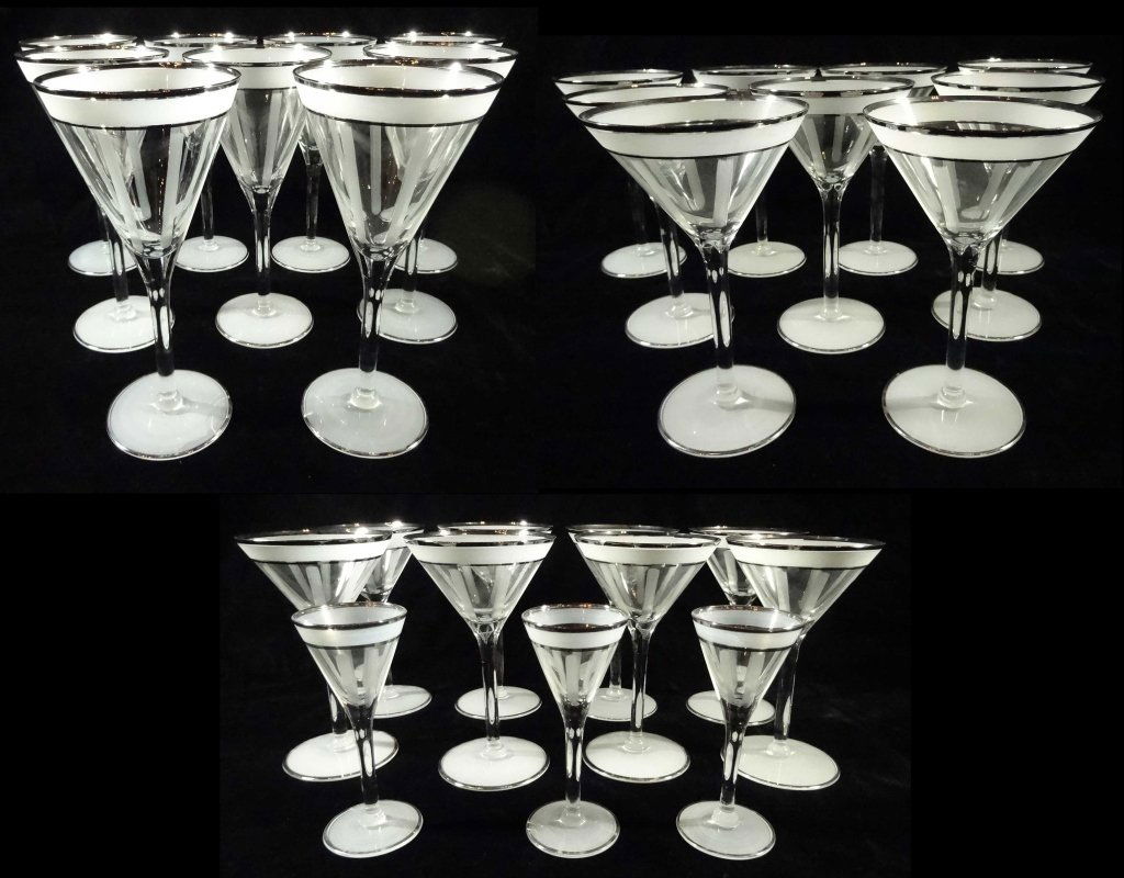 29 PC VINTAGE STEMWARE, SILVER RIM, ETCHED/FROSTED (1 of 10)