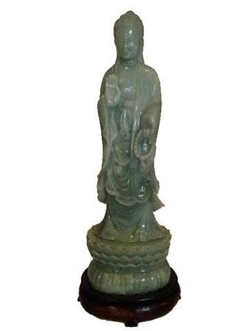 LARGE CHINESE JADE QUAN YIN SCULPTURE, STANDING ON (1 of 10)