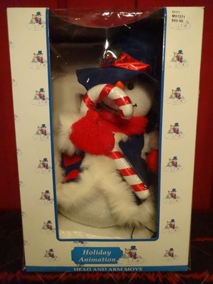 LARGE ANIMATED CHRISTMAS SNOWMAN, WITH CANDY CANE, IN (1 of 6)