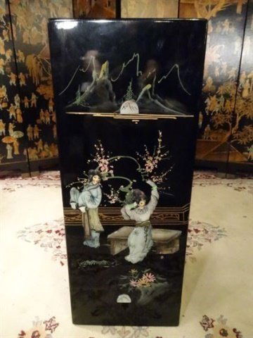 CHINESE STYLE PEDESTAL, CARVED STONE FIGURES, PAINTED (1 of 6)