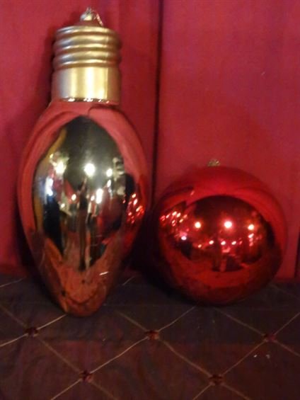 2 OVERSIZE CHRISTMAS ORNAMENTS, GOLD AND RED FINISH (1 of 5)