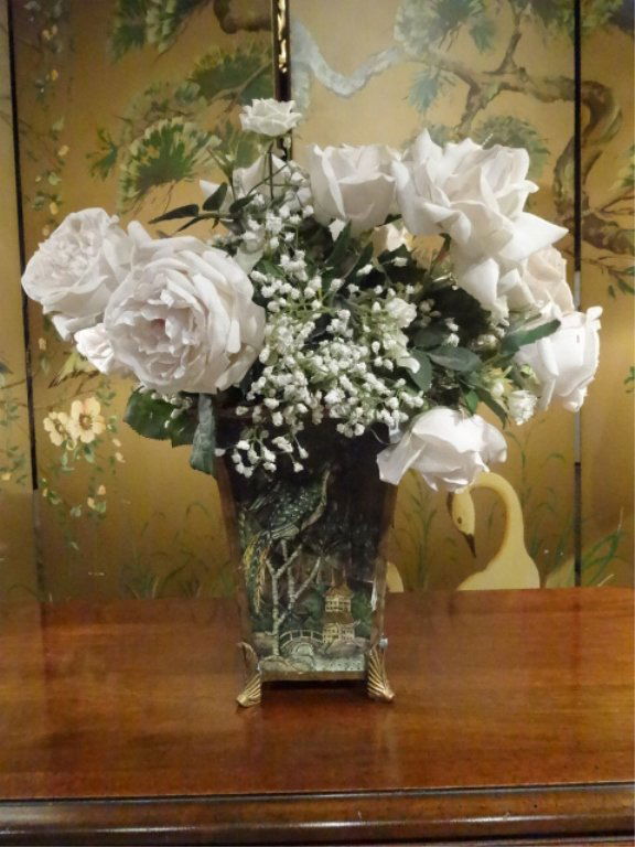 FAUX SILK FLORAL ARRANGEMENT, COMPOSITE AND METAL BASE, (1 of 4)