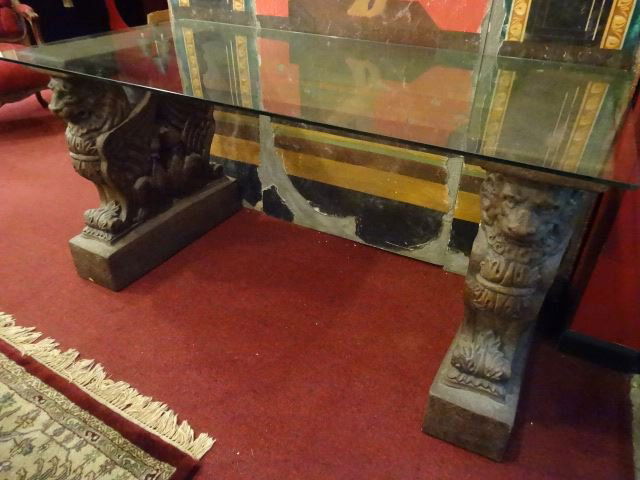 GRIFFIN BASE CONSOLE TABLE, GLASS TOP, DUAL CONCRETE (1 of 4)