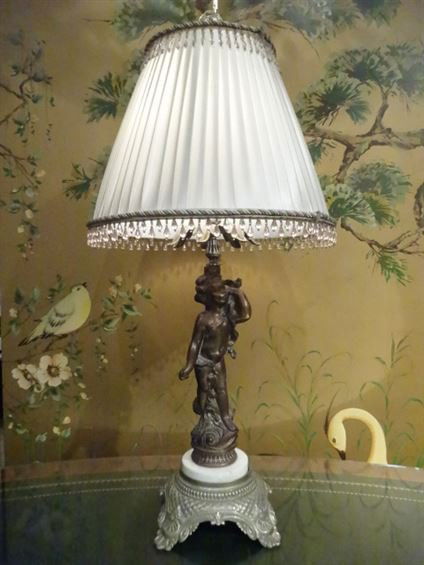 METAL FIGURAL TABLE LAMP, MARBLE BASE, VERY GOOD (1 of 6)