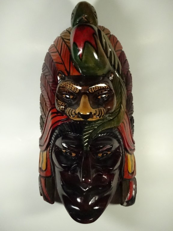 CARVED WOODEN TOTEM MASK, PAINTED, APPROX 15.5": CARVED WOODEN TOTEM MASK, PAINTED, APPROX 15.5"