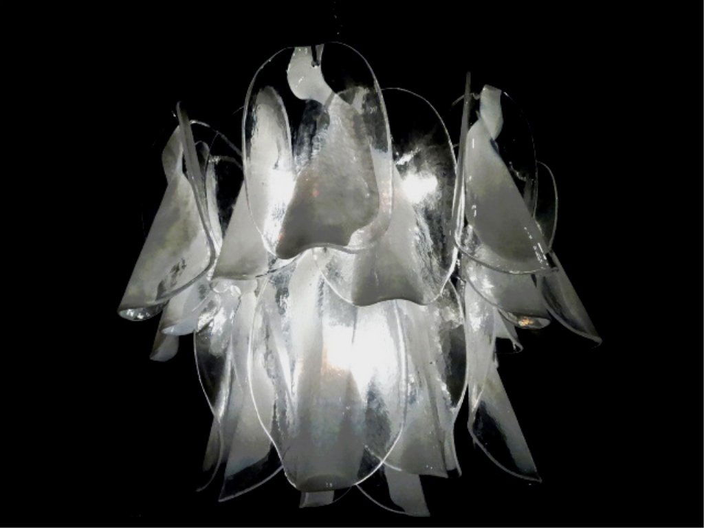 1970'S MURANO ART GLASS CHANDELIER, WHITE & CLEAR GLASS (1 of 6)