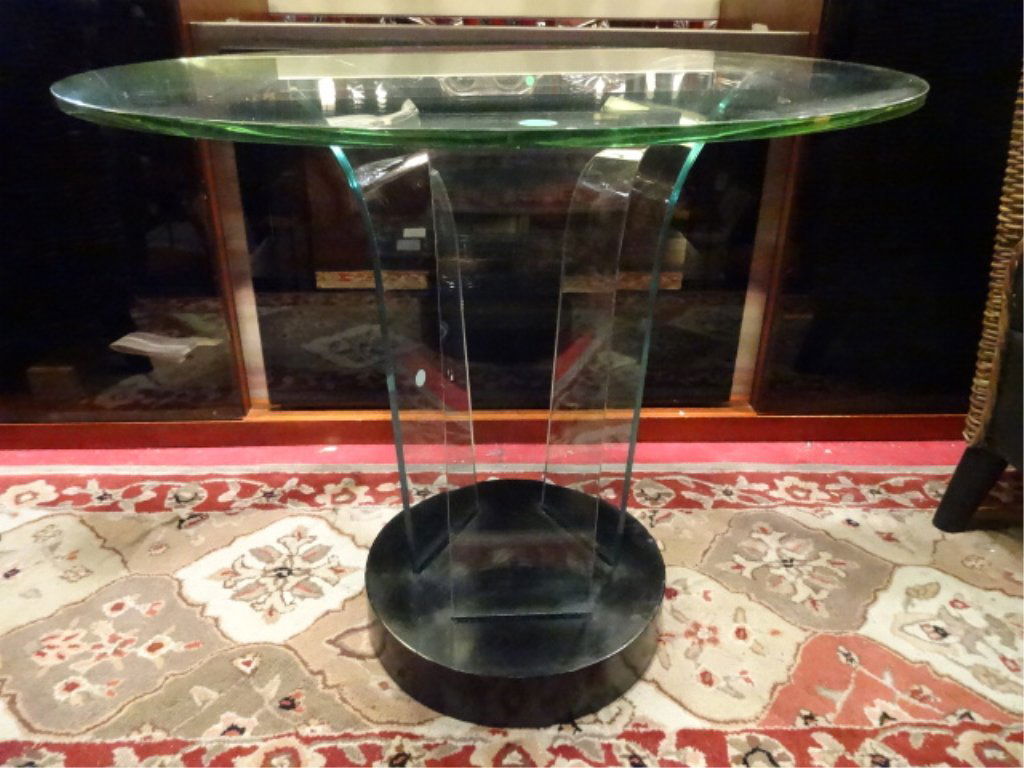 MODERNAGE SCULPTURAL GLASS TABLE, MID CENTURY, ROUND (1 of 6)